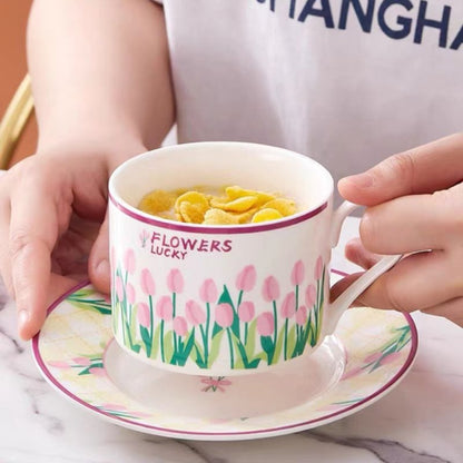 Teacher's Day Gift Tulip Ceramic Coffee Cup Saucer Set Breakfast Cup Mother's Day Gift