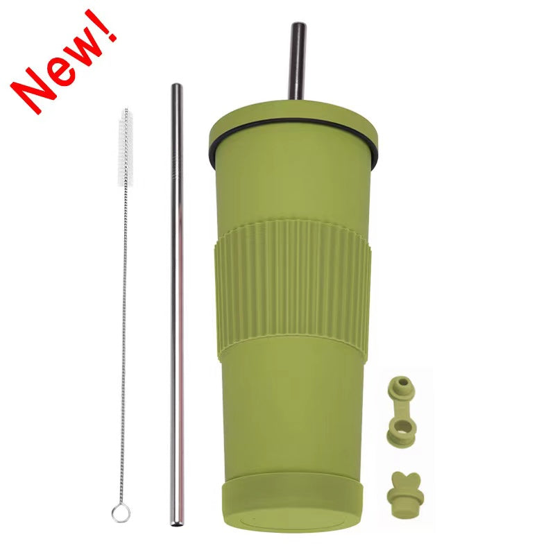 830ml Large Capacity Stainless Steel Straw Cup With Anti-Slip Design