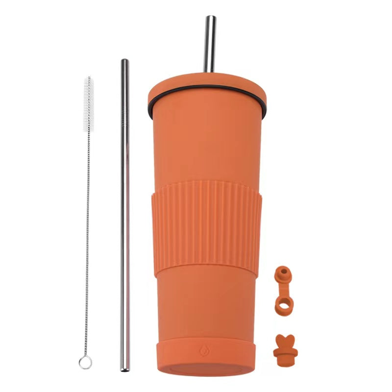 830ml Large Capacity Stainless Steel Straw Cup With Anti-Slip Design