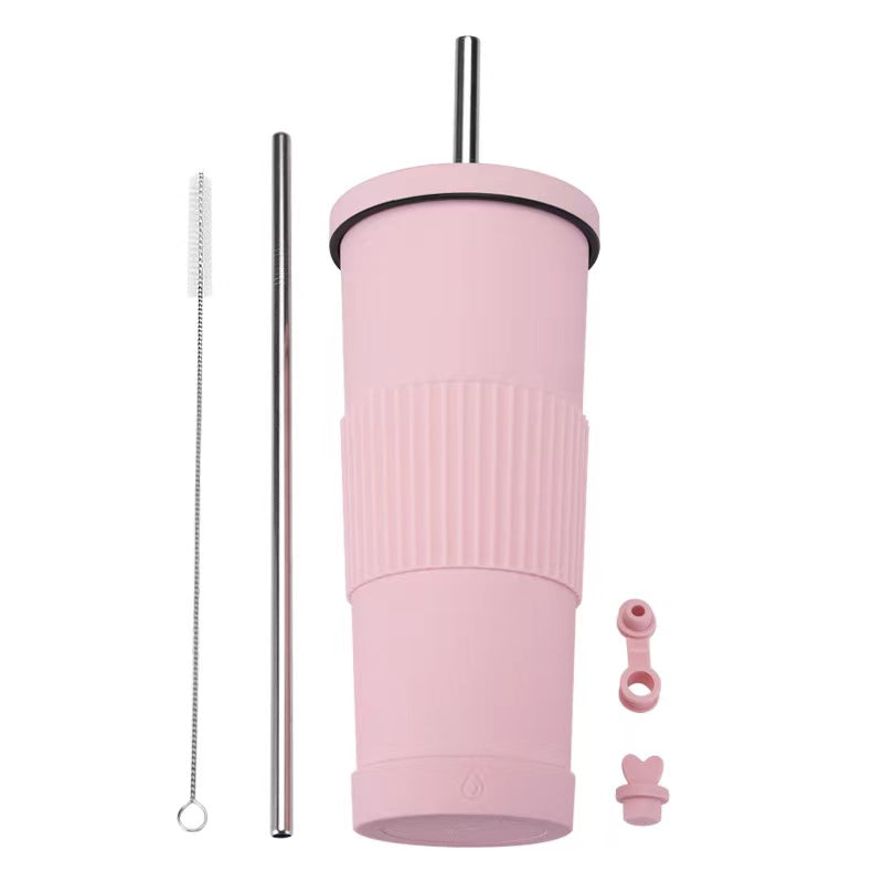 830ml Large Capacity Stainless Steel Straw Cup With Anti-Slip Design