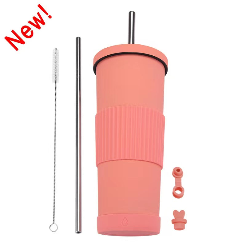 830ml Large Capacity Stainless Steel Straw Cup With Anti-Slip Design