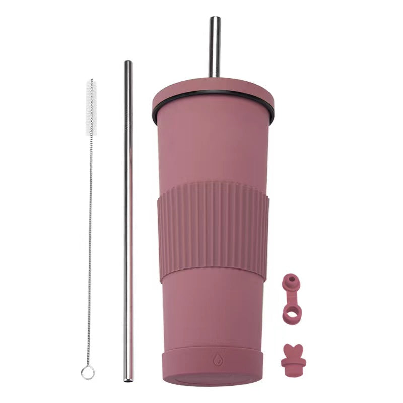 830ml Large Capacity Stainless Steel Straw Cup With Anti-Slip Design