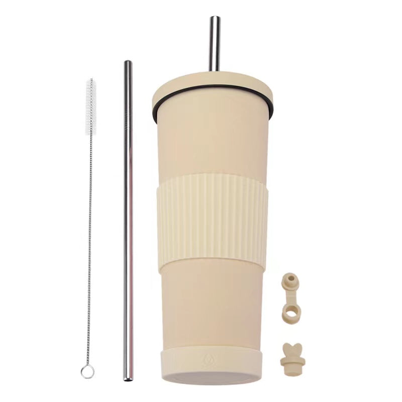 830ml Large Capacity Stainless Steel Straw Cup With Anti-Slip Design