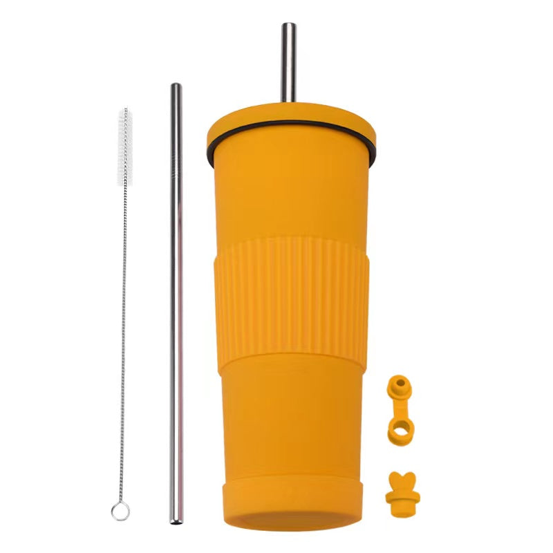 830ml Large Capacity Stainless Steel Straw Cup With Anti-Slip Design