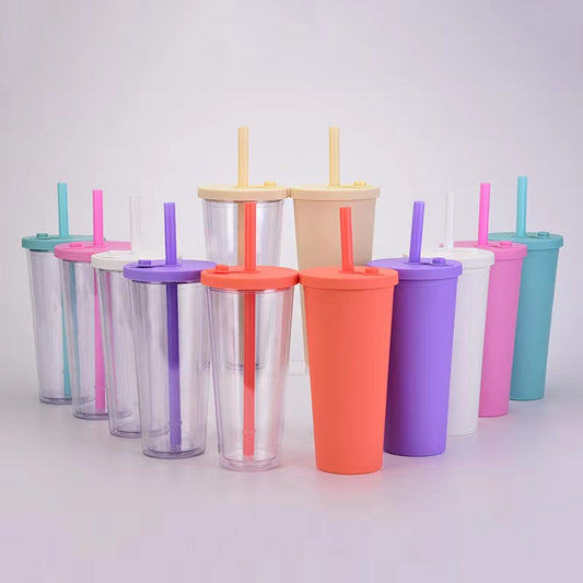 700ml Transparent Double Layer Large Capacity Bubble Tea Cup With Large Hole Straw