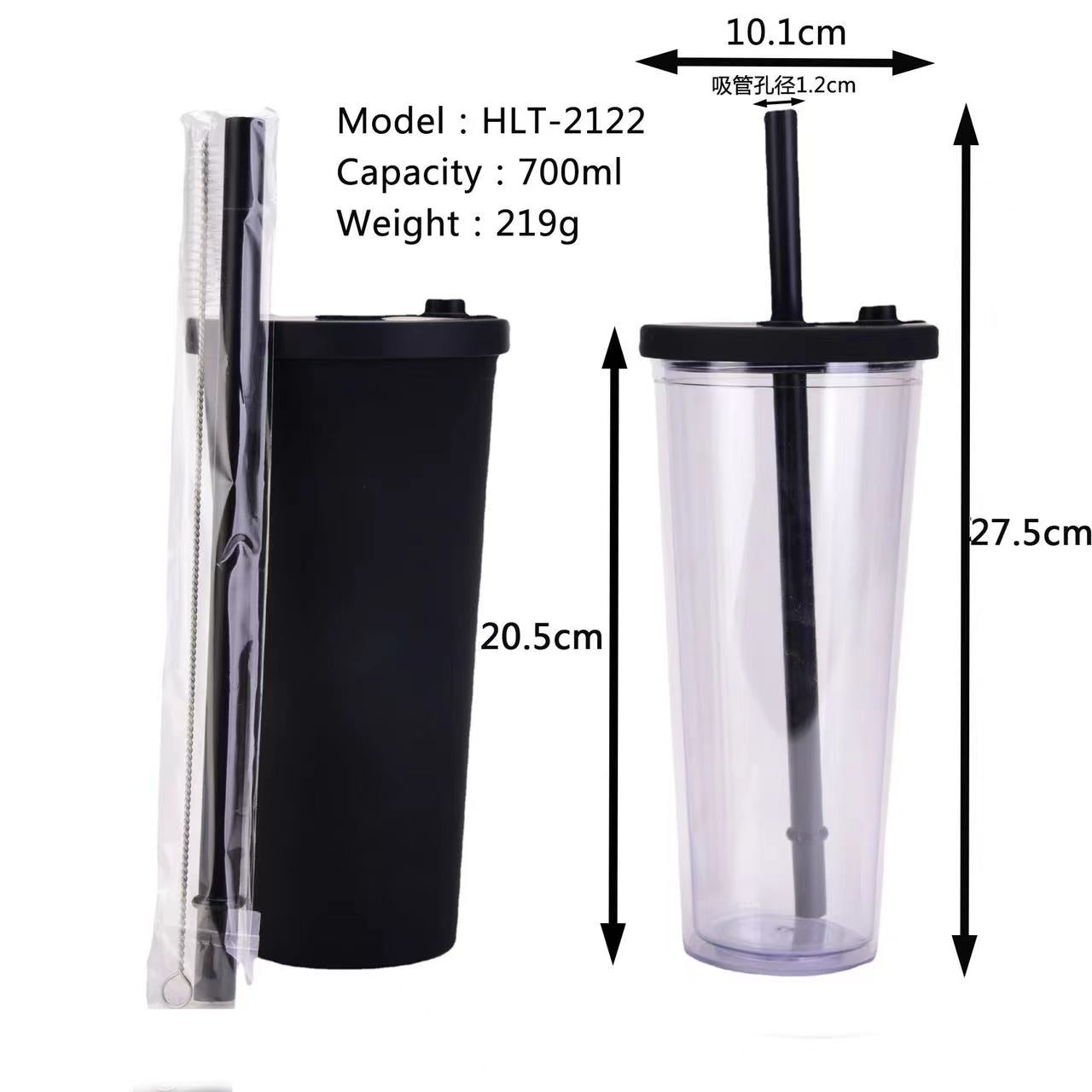 700ml Transparent Double Layer Large Capacity Bubble Tea Cup With Large Hole Straw