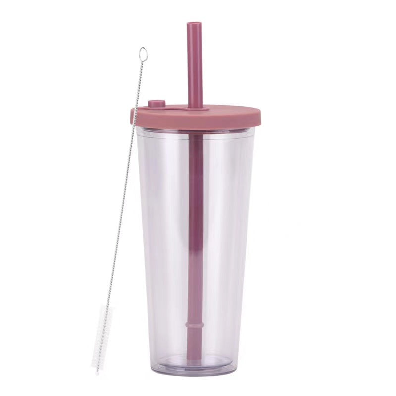 700ml Transparent Double Layer Large Capacity Bubble Tea Cup With Large Hole Straw