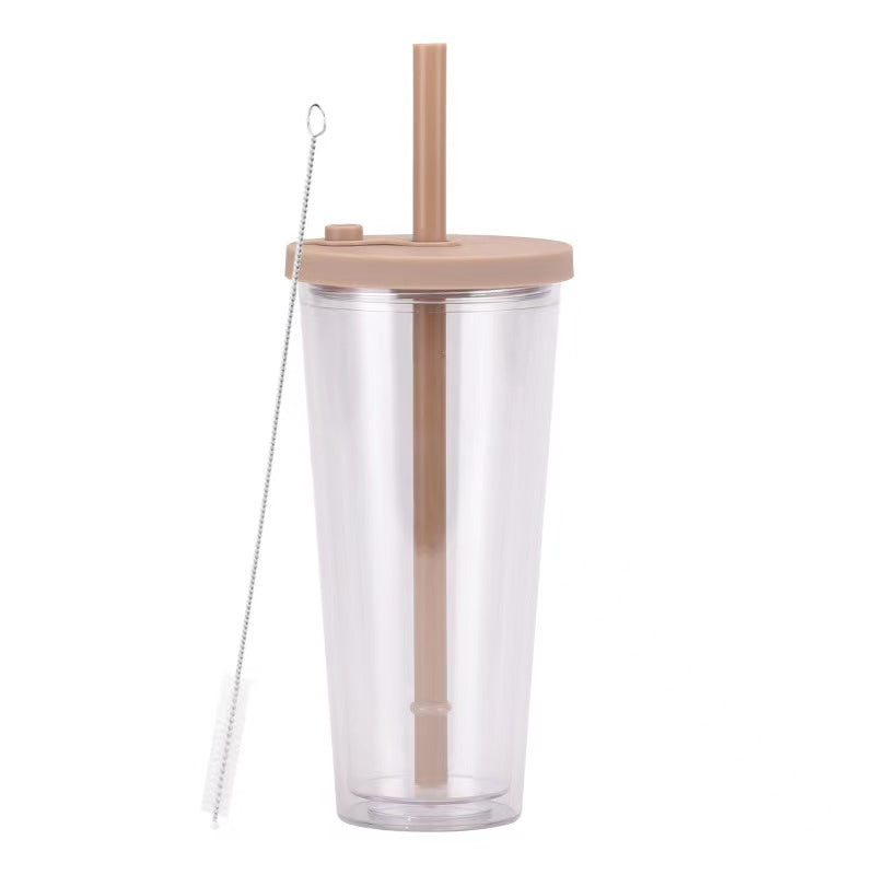 700ml Transparent Double Layer Large Capacity Bubble Tea Cup With Large Hole Straw