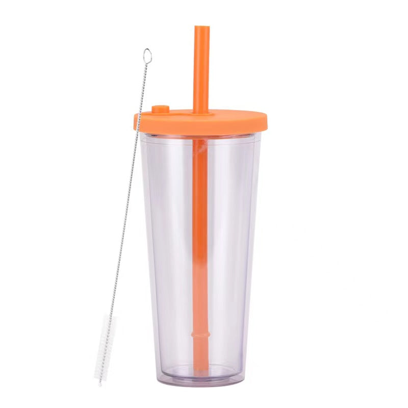 700ml Transparent Double Layer Large Capacity Bubble Tea Cup With Large Hole Straw