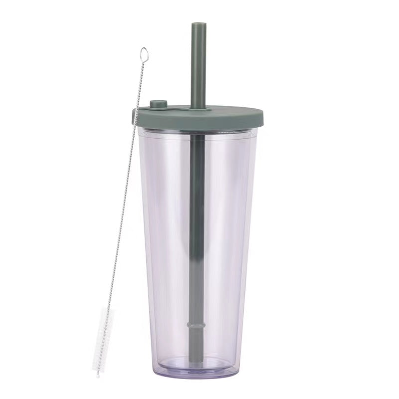 700ml Transparent Double Layer Large Capacity Bubble Tea Cup With Large Hole Straw