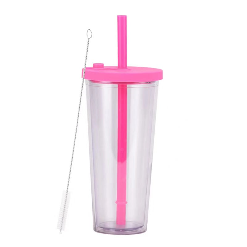 700ml Transparent Double Layer Large Capacity Bubble Tea Cup With Large Hole Straw