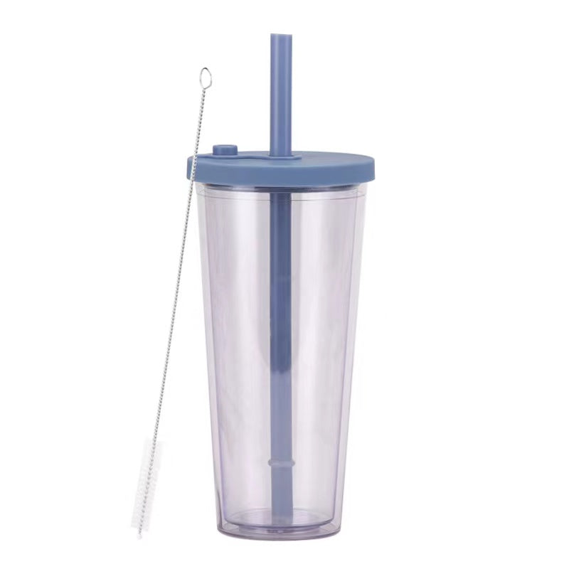 700ml Transparent Double Layer Large Capacity Bubble Tea Cup With Large Hole Straw