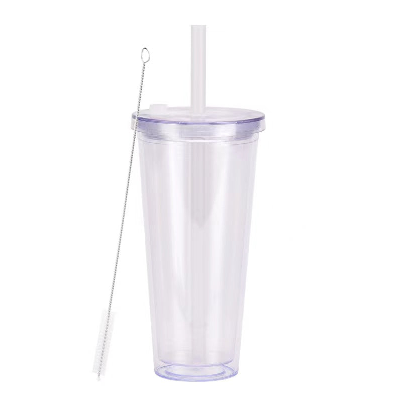 700ml Transparent Double Layer Large Capacity Bubble Tea Cup With Large Hole Straw