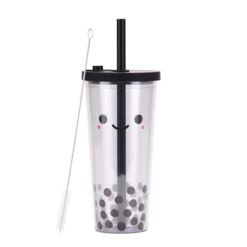 700ml Transparent Double Layer Large Capacity Bubble Tea Cup With Large Hole Straw