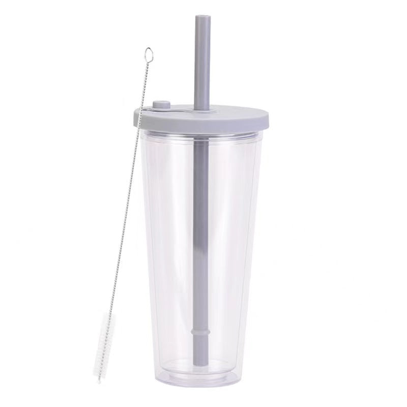 700ml Transparent Double Layer Large Capacity Bubble Tea Cup With Large Hole Straw