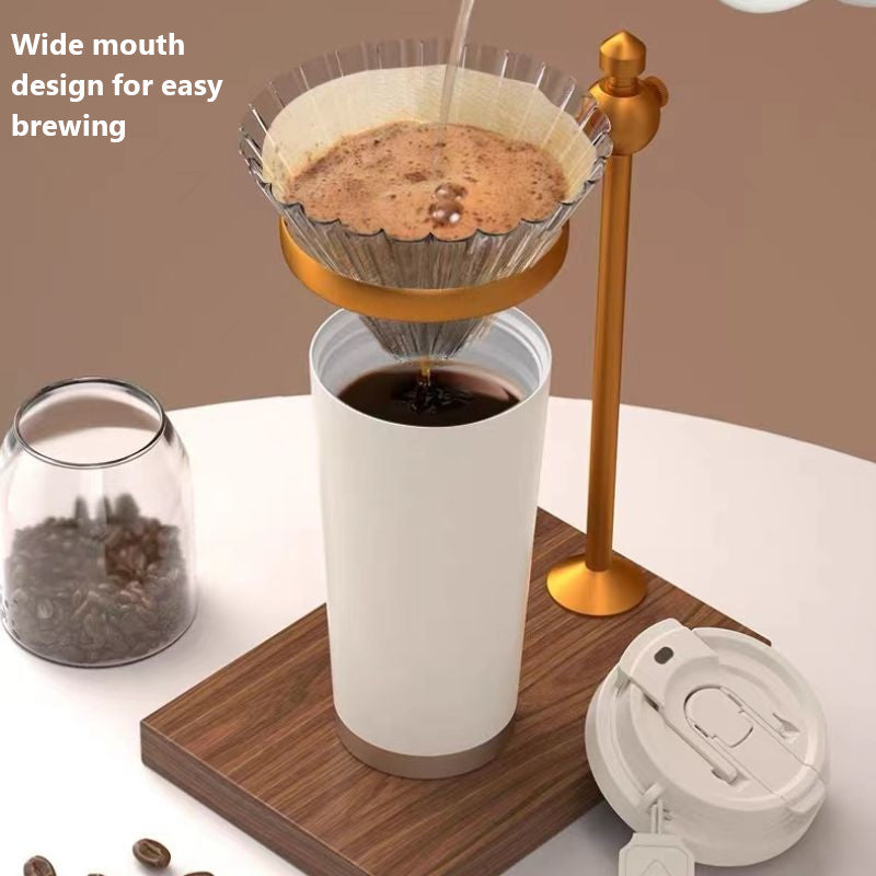 Teacher's Day Gift 316 Stainless Steel Coffee Cup with High-Value Insulation, Portable Ceramic Double-Drink Straw Car Cup