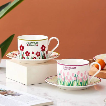 Teacher's Day Gift Tulip Ceramic Coffee Cup Saucer Set Breakfast Cup Mother's Day Gift