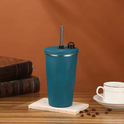 304 Stainless Steel Coffee Mug 600ml Diamond-Shaped Large Capacity Insulated Tumbler with Straw for On-the-Go Hydration