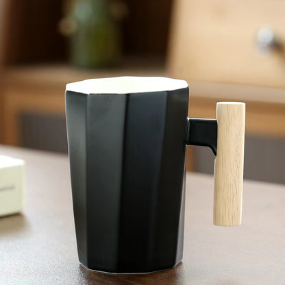 Teacher's Day Gift Simple Wood Handle Mug Set with Lid & Spoon for Office Couple - Creative Retro Style Coffee & Water Cup Gift