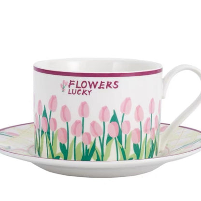 Teacher's Day Gift Tulip Ceramic Coffee Cup Saucer Set Breakfast Cup Mother's Day Gift