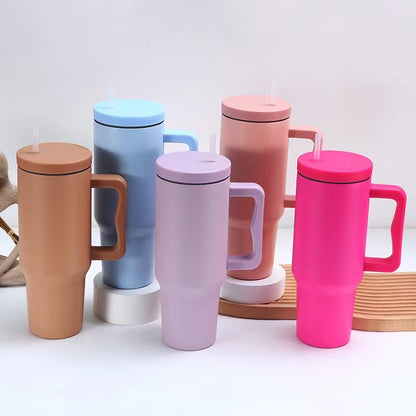 Teacher's Day Gift Customised 1200ml Large Capacity Car Cup with Handle & Straw Stainless Steel Cup Perfect For Coffee & Tea