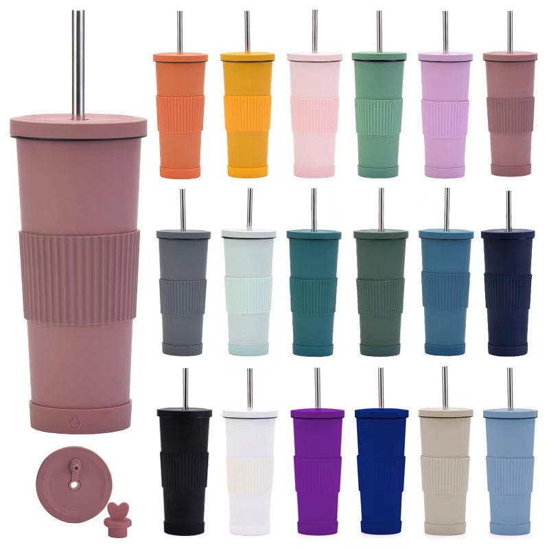 830ml Large Capacity Stainless Steel Straw Cup With Anti-Slip Design