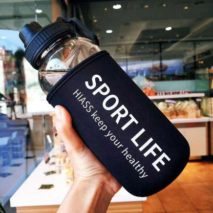 Large capacity portable glass water bottle with varying capacities (2000ml, 1500ml, 1000ml, 700ml) for outdoor sports