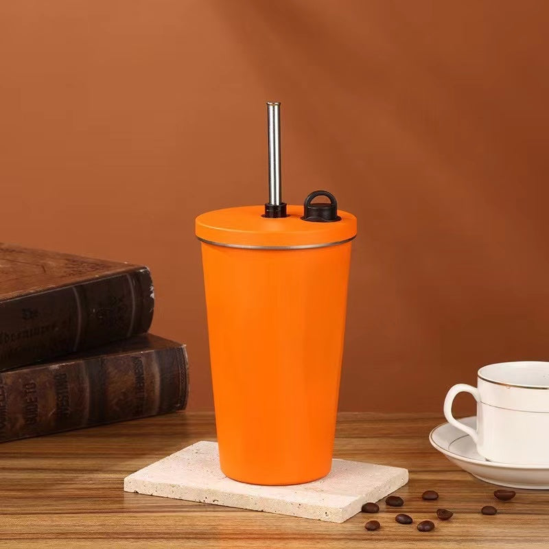 304 Stainless Steel Coffee Mug 600ml Diamond-Shaped Large Capacity Insulated Tumbler with Straw for On-the-Go Hydration