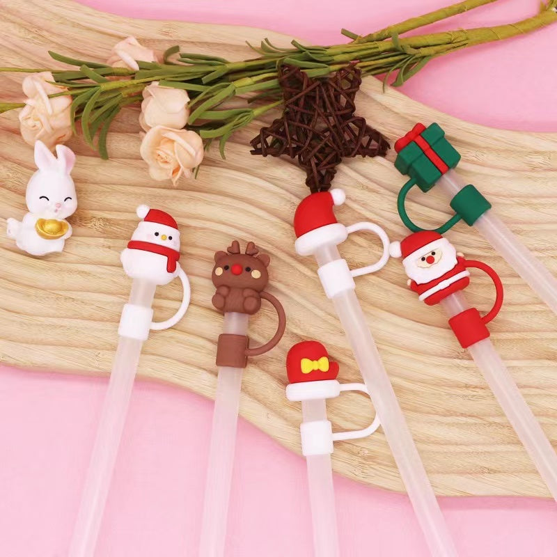 Christmas Theme Straw 8-10mm Cute Cartoon Party Straws