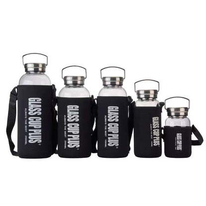 Large capacity portable glass water bottle with varying capacities (2000ml, 1500ml, 1000ml, 700ml) for outdoor sports