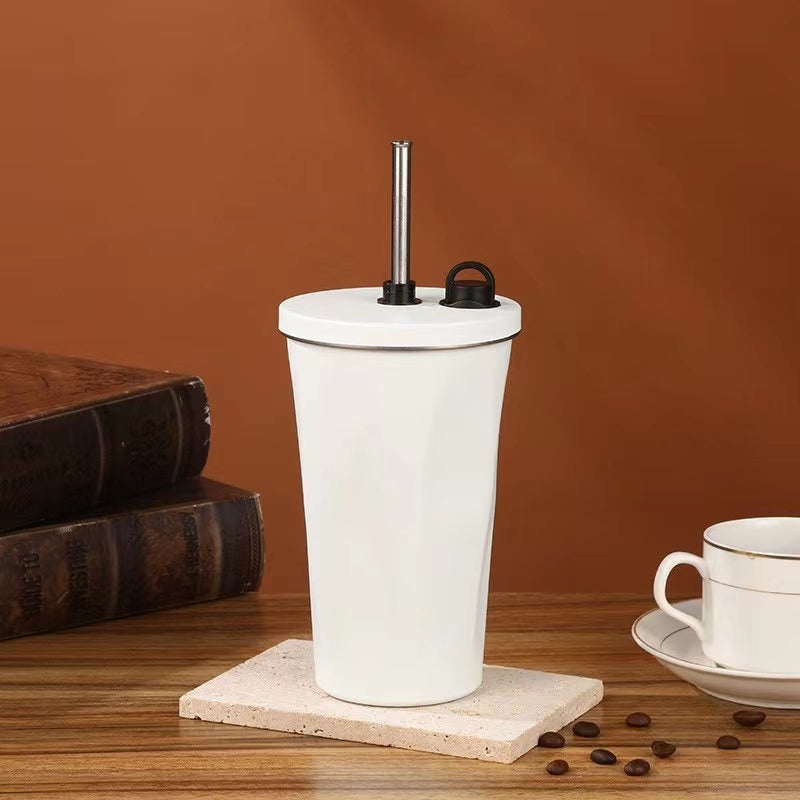 304 Stainless Steel Coffee Mug 600ml Diamond-Shaped Large Capacity Insulated Tumbler with Straw for On-the-Go Hydration