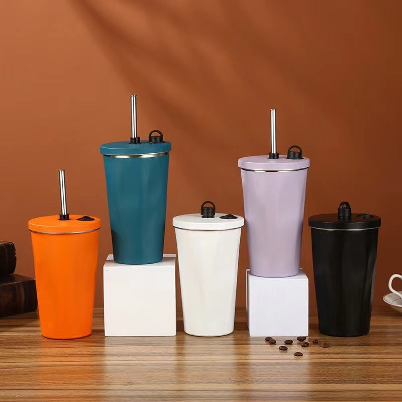 304 Stainless Steel Coffee Mug 600ml Diamond-Shaped Large Capacity Insulated Tumbler with Straw for On-the-Go Hydration