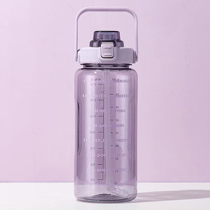 2L Transparent Sports Water Bottle with Straw, Time Scale & Portable Large Capacity