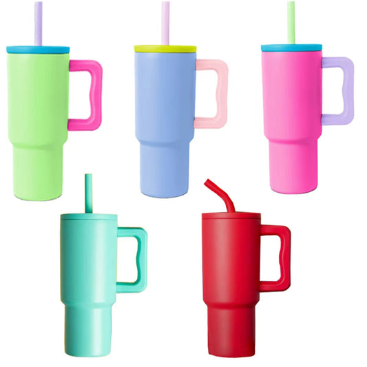 24oz Office Ice Blended Car Cup 710ML Coffee Cup with Handle Straw Drinkware Flask Portable Kid's Cup