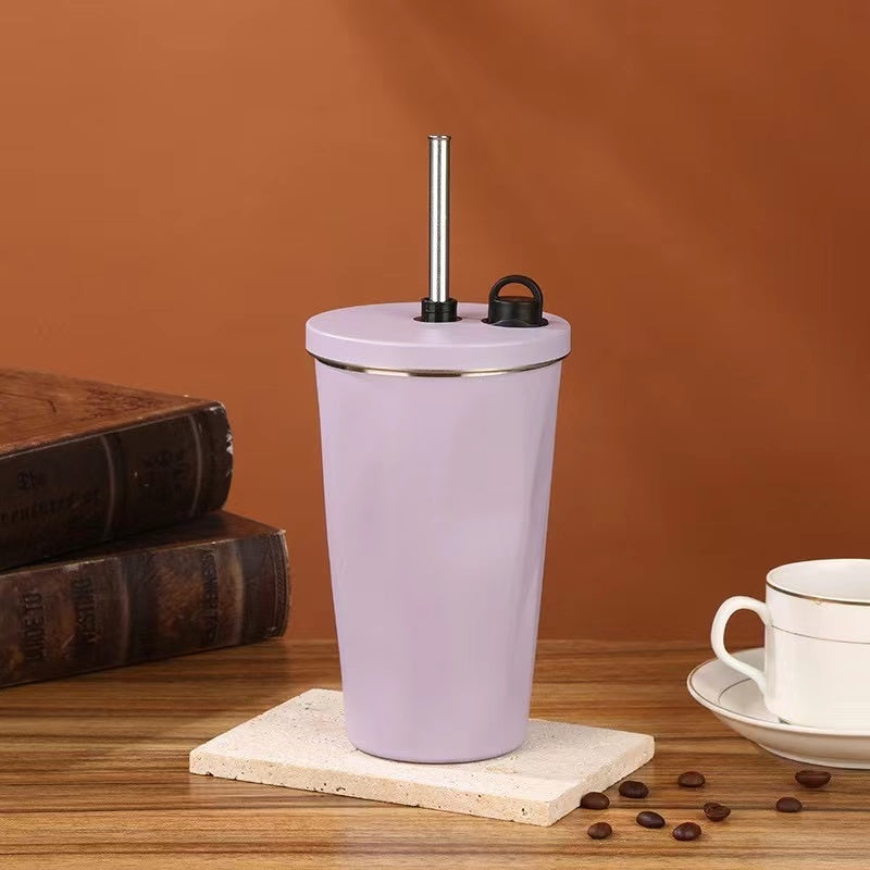 304 Stainless Steel Coffee Mug 600ml Diamond-Shaped Large Capacity Insulated Tumbler with Straw for On-the-Go Hydration