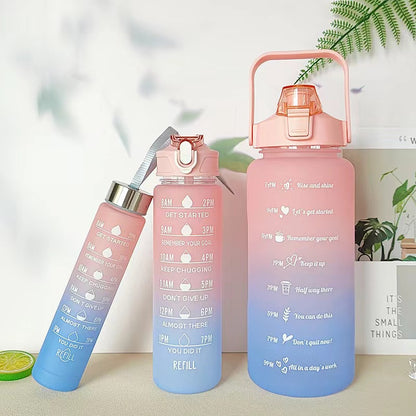 2L Transparent Sports Water Bottle with Straw, Time Scale & Portable Large Capacity