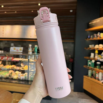 TYESO Thermal Tumbler Flask Water Bottle Vacuum Insulated Stainless Steel Coffee Car Cup 600ml/750ml Portable Straw Cup