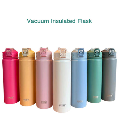 TYESO Thermal Tumbler Flask Water Bottle Vacuum Insulated Stainless Steel Coffee Car Cup 600ml/750ml Portable Straw Cup