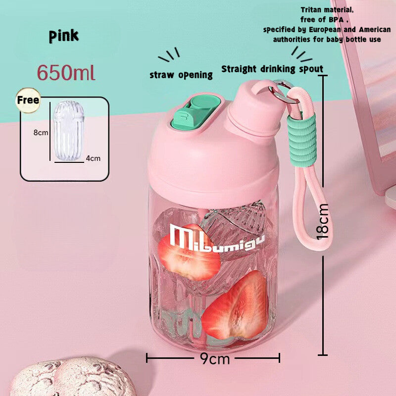 SG Ready Stock 650ml Tritan Water Bottle Student Cute Straw Cups Outdoor Transparent Portable Bottles