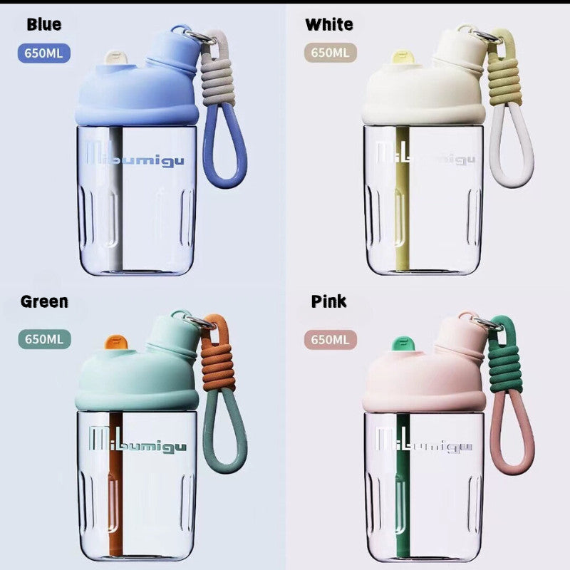 SG Ready Stock 650ml Tritan Water Bottle Student Cute Straw Cups Outdoor Transparent Portable Bottles