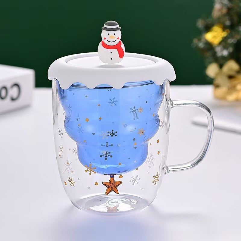 SG Ready Stock Double-layer Anti-Scald Christmas Cup with Lid High Borosilicate Glass Coffee Cup