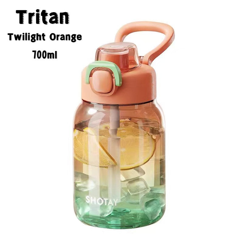 SG Ready Stock 700ml/1L Tritan Large Capacity Transparent Gradient Water Bottle Portable Motivated For Daily Hydration