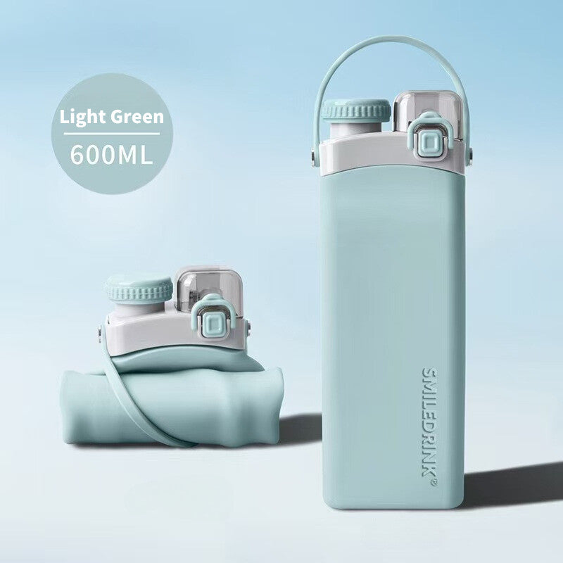 SG Ready Stock BPA Free Folding Double Cap Silicone Water Bottle Straw Direct Drinking Cup Heat Impact Resistant Bottle