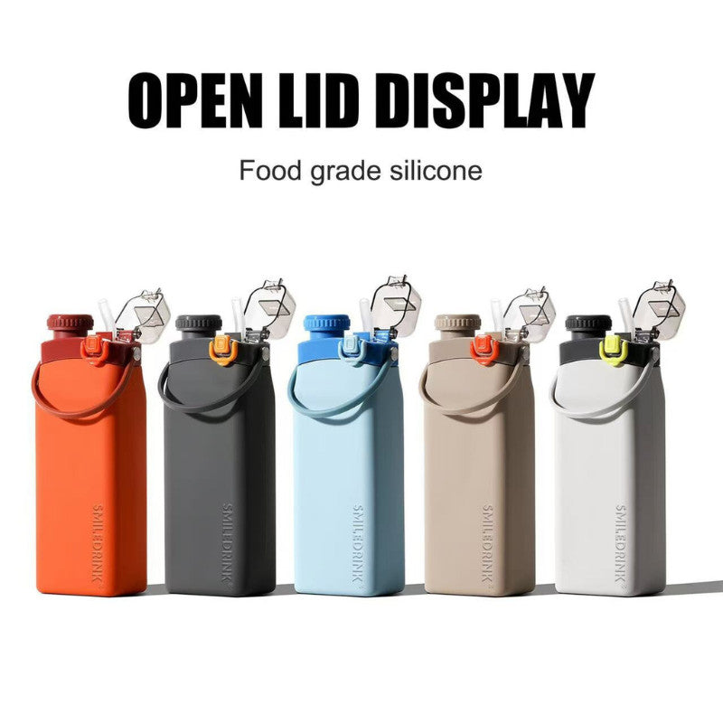 SG Ready Stock BPA Free Folding Double Cap Silicone Water Bottle Straw Direct Drinking Cup Heat Impact Resistant Bottle