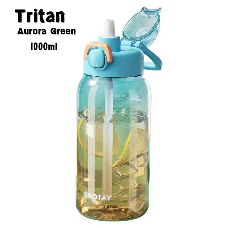 SG Ready Stock 700ml/1L Tritan Large Capacity Transparent Gradient Water Bottle Portable Motivated For Daily Hydration