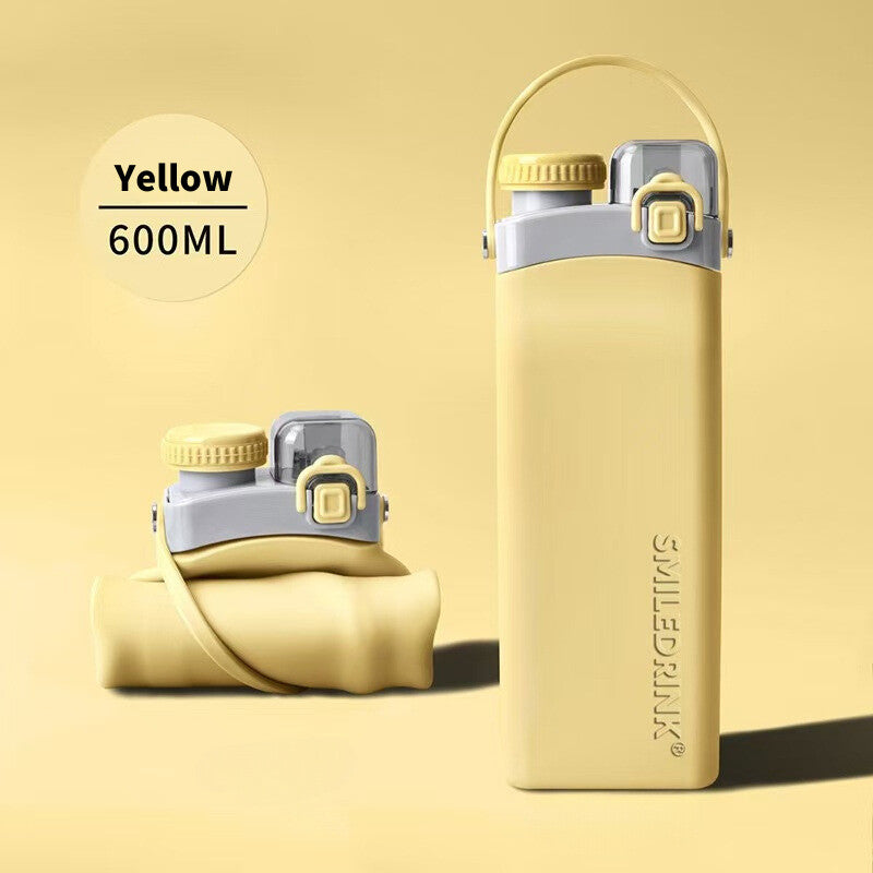 SG Ready Stock BPA Free Folding Double Cap Silicone Water Bottle Straw Direct Drinking Cup Heat Impact Resistant Bottle