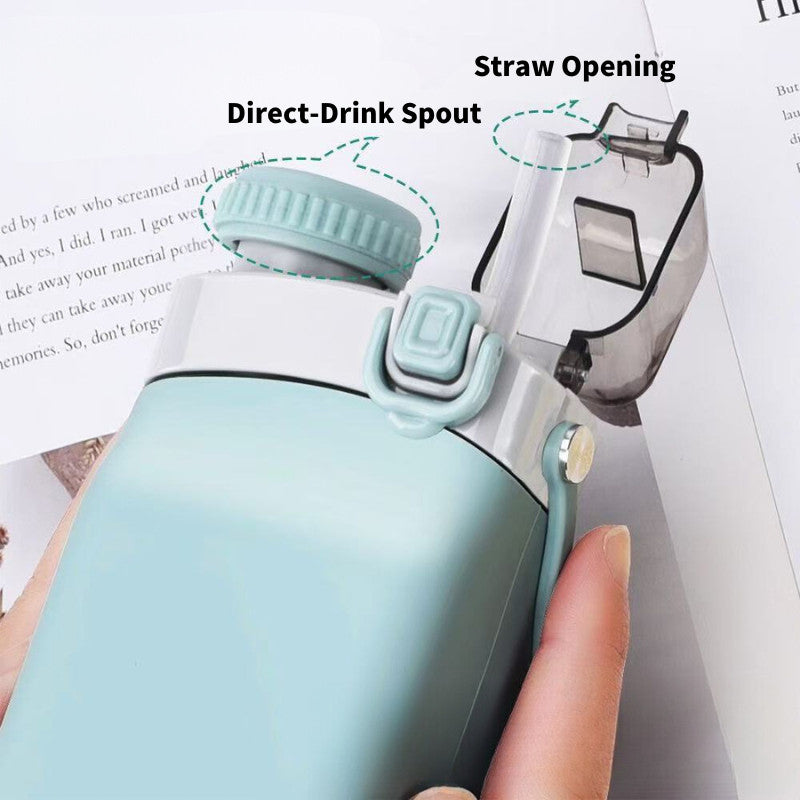 SG Ready Stock BPA Free Folding Double Cap Silicone Water Bottle Straw Direct Drinking Cup Heat Impact Resistant Bottle