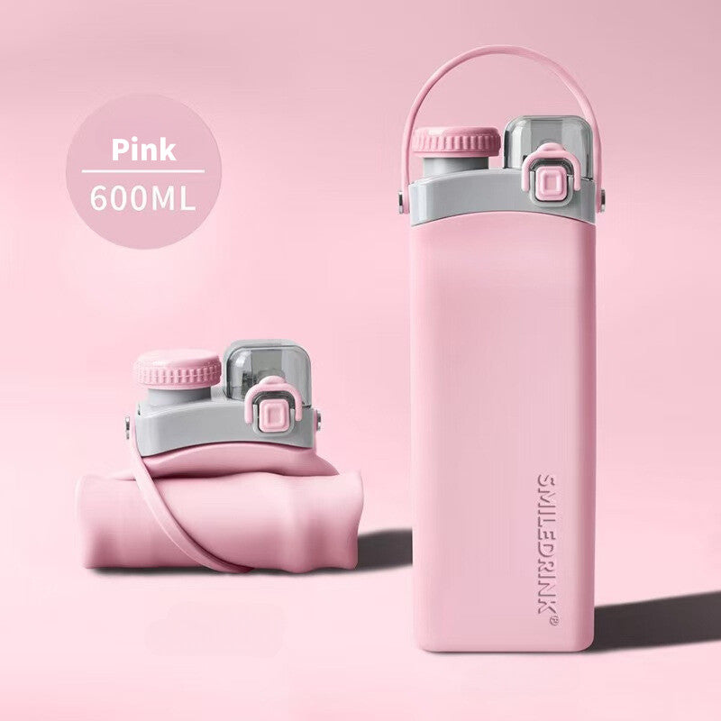 SG Ready Stock BPA Free Folding Double Cap Silicone Water Bottle Straw Direct Drinking Cup Heat Impact Resistant Bottle