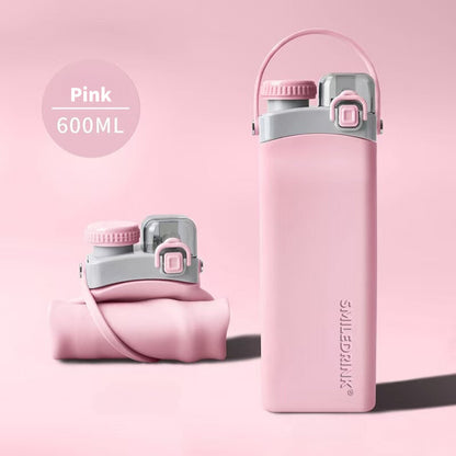 SG Ready Stock BPA Free Folding Double Cap Silicone Water Bottle Straw Direct Drinking Cup Heat Impact Resistant Bottle