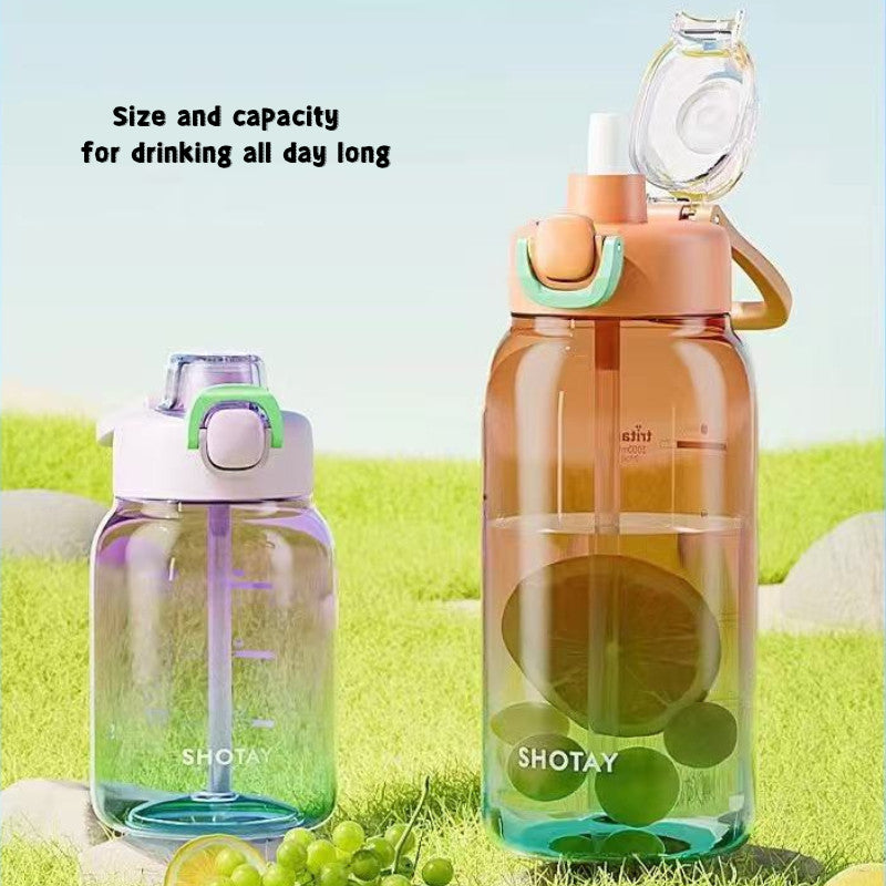 SG Ready Stock 700ml/1L Tritan Large Capacity Transparent Gradient Water Bottle Portable Motivated For Daily Hydration